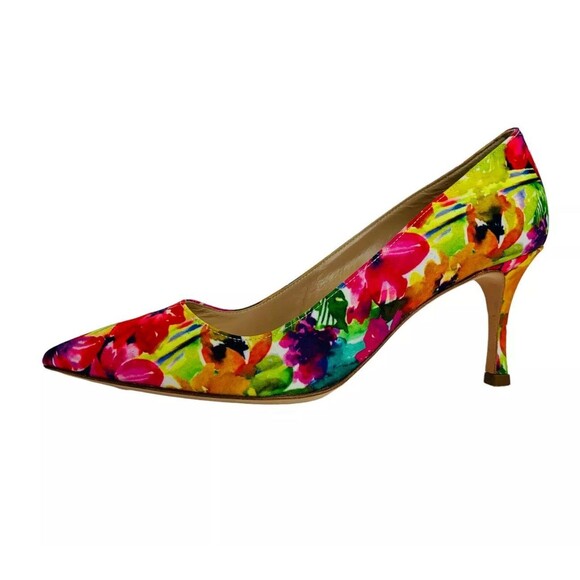 Manolo Blahnik BB 70 Floral Pointed Toe Neon Pumps Sz 41 / US 11 MSRP $695 - Picture 1 of 10